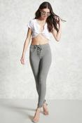 Lace-up front high-waisted grey leggings